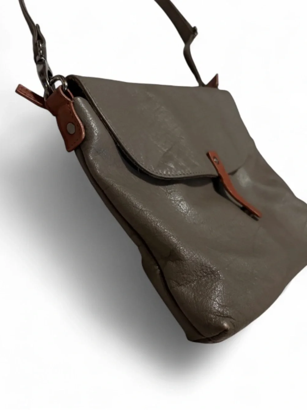 ELK The Label Leather Convertible Crossbody Bag in Grey with Tan Accent